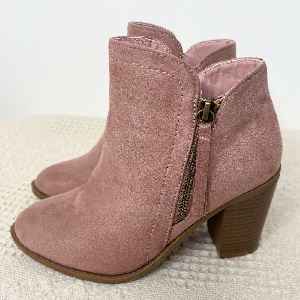 Top Moda Pink Ankle Boots Faux Suede Block Heel Almond Toe Size 6.5 - Picture 6 of 9